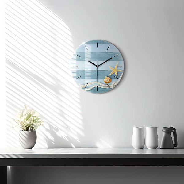 Round glass clock Boards stripes and shell