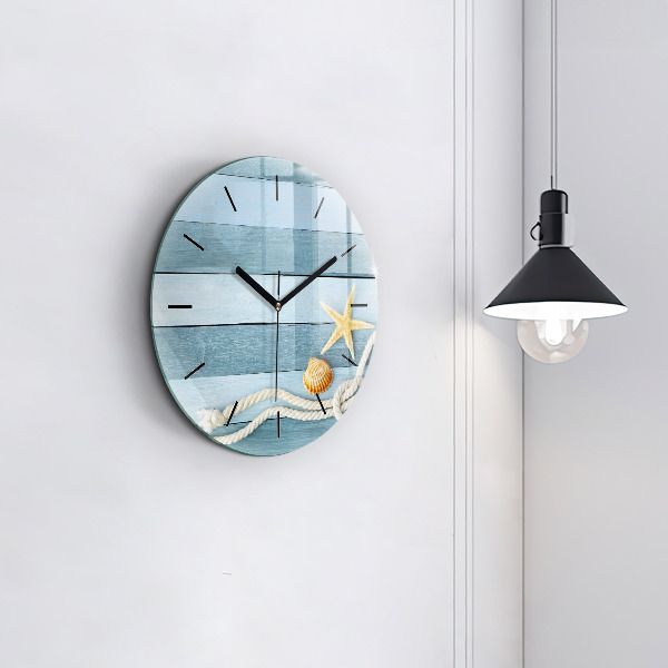 Round glass clock Boards stripes and shell