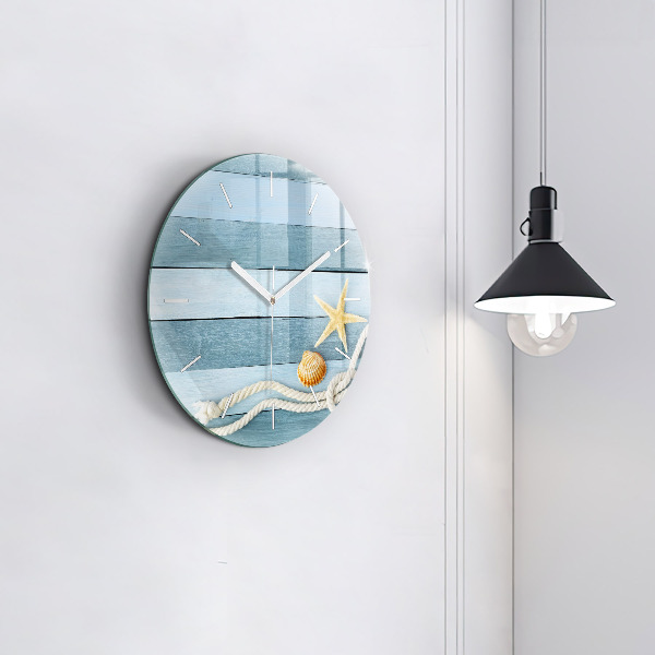 Round glass clock Boards stripes and shell