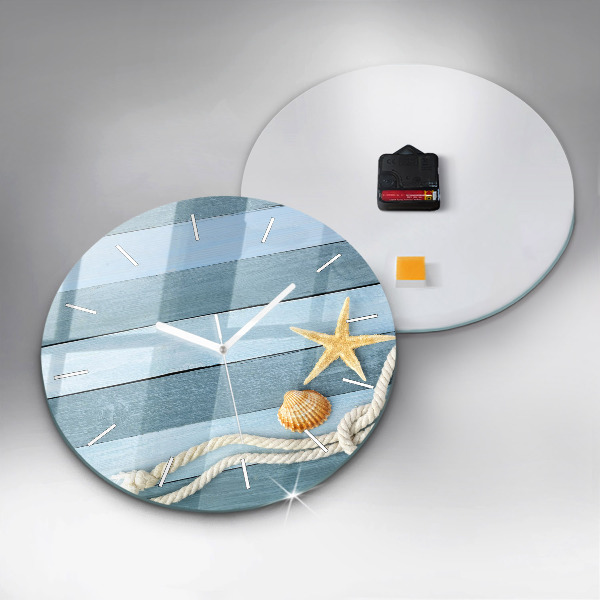 Round glass clock Boards stripes and shell