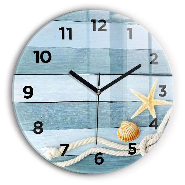 Round glass clock Boards stripes and shell