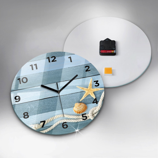 Round glass clock Boards stripes and shell