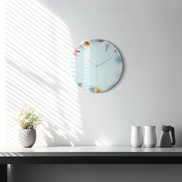 Round glass clock Summer composition