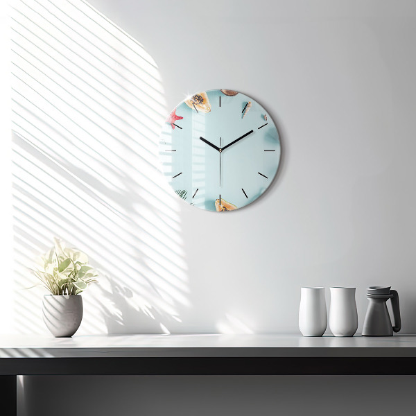 Round glass clock Summer composition