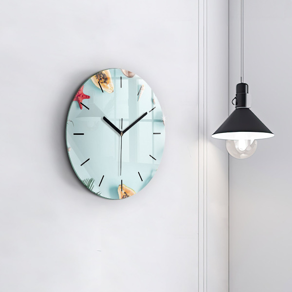 Round glass clock Summer composition
