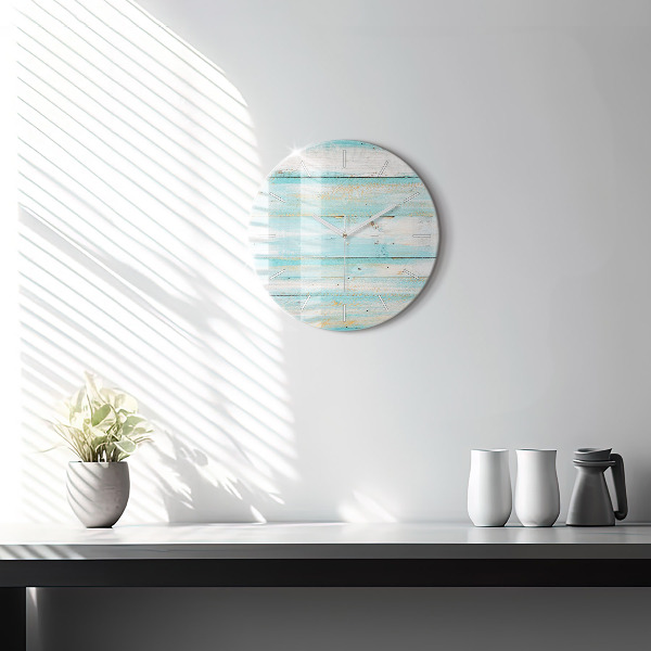 Round glass clock Blue boards