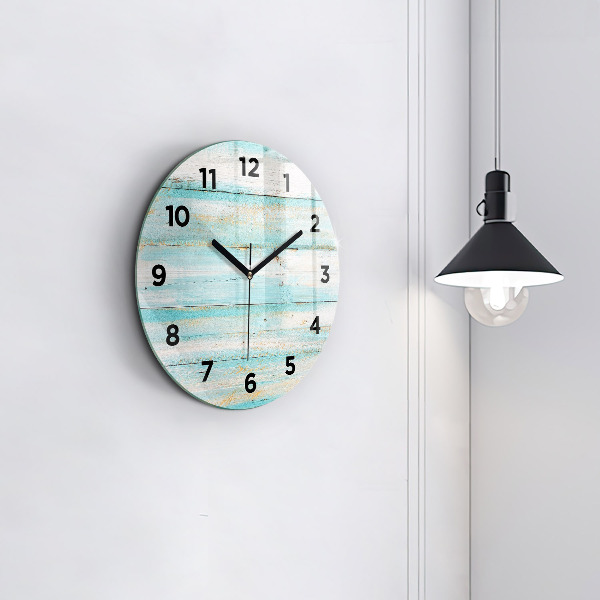 Round glass clock Blue boards