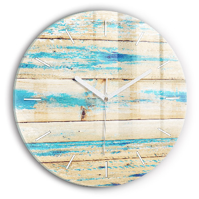 Round glass clock Scratched wood