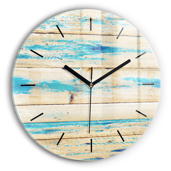 Round glass clock Scratched wood