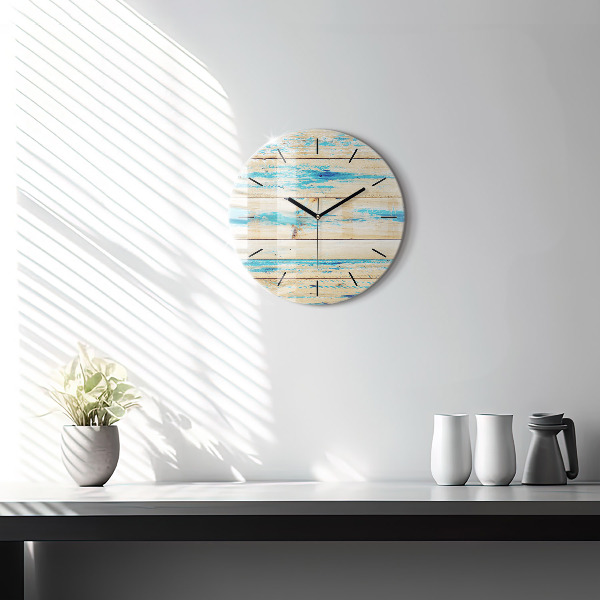Round glass clock Scratched wood