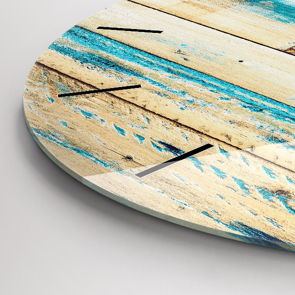 Round glass clock Scratched wood