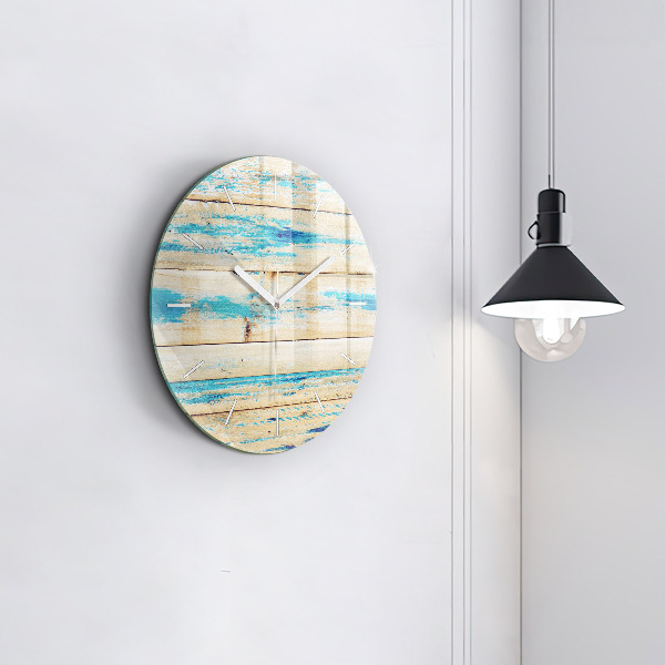 Round glass clock Scratched wood