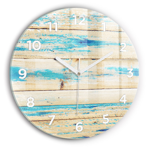 Round glass clock Scratched wood