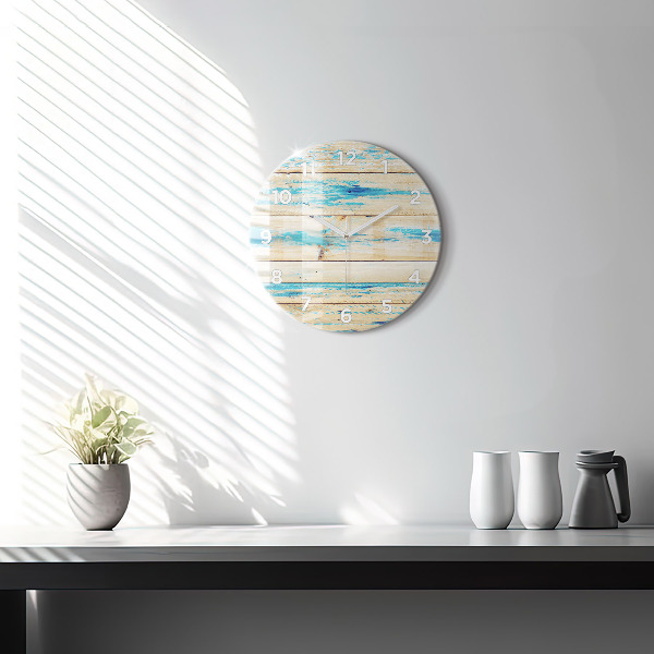 Round glass clock Scratched wood