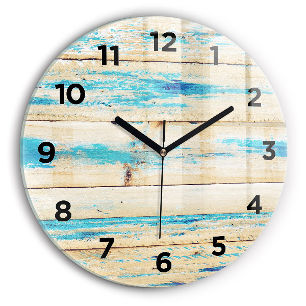 Round glass clock Scratched wood