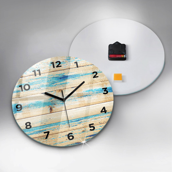 Round glass clock Scratched wood