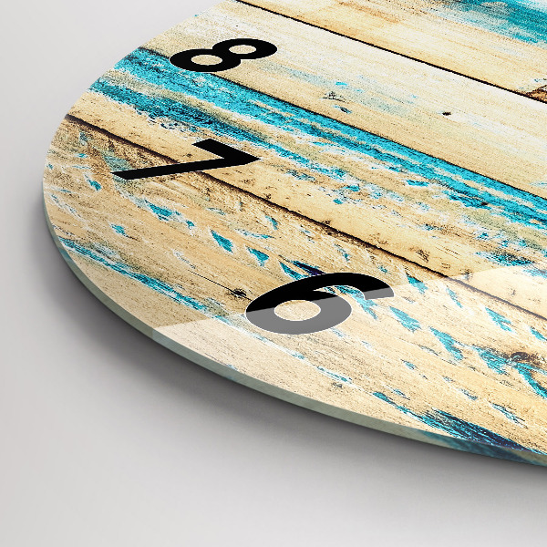 Round glass clock Scratched wood