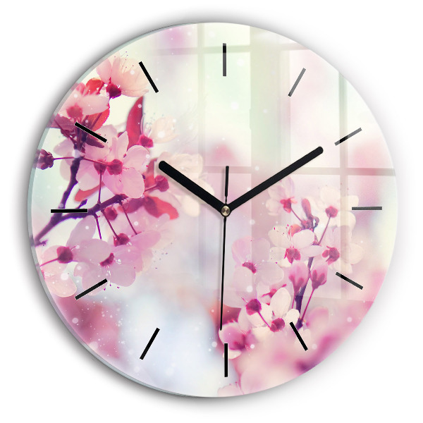 Round glass clock Spring flowers