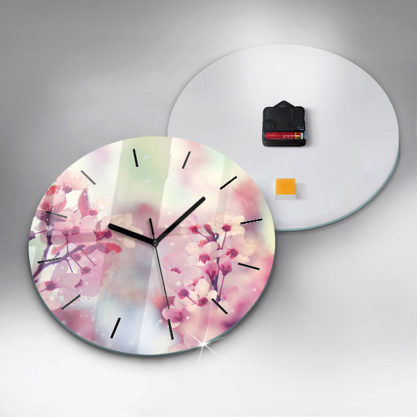 Round glass clock Spring flowers