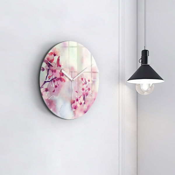 Round glass clock Spring flowers