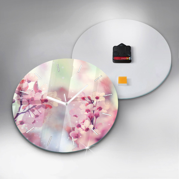Round glass clock Spring flowers