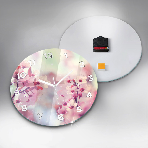 Round glass clock Spring flowers