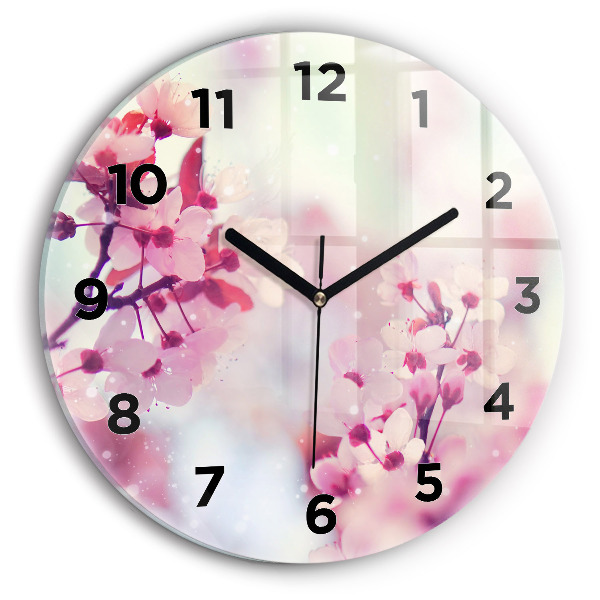 Round glass clock Spring flowers