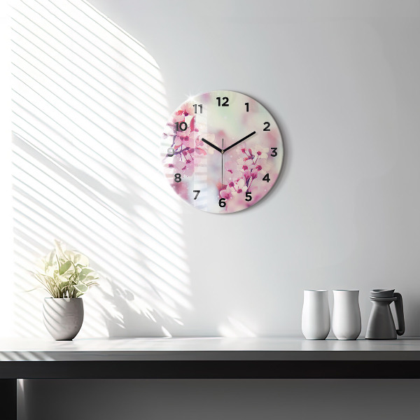 Round glass clock Spring flowers