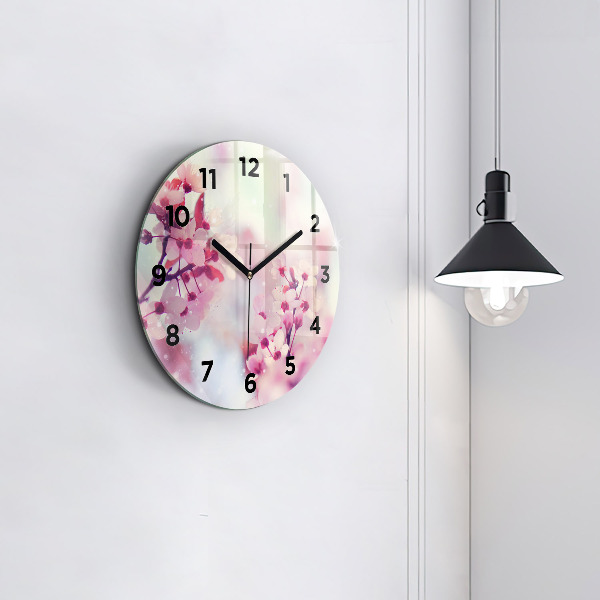 Round glass clock Spring flowers