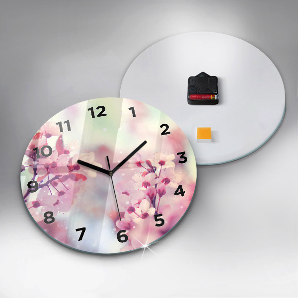 Round glass clock Spring flowers