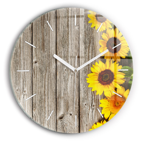 Round glass clock Sunflowers on boards