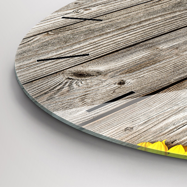 Round glass clock Sunflowers on boards