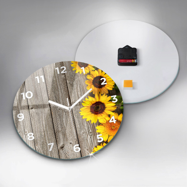 Round glass clock Sunflowers on boards