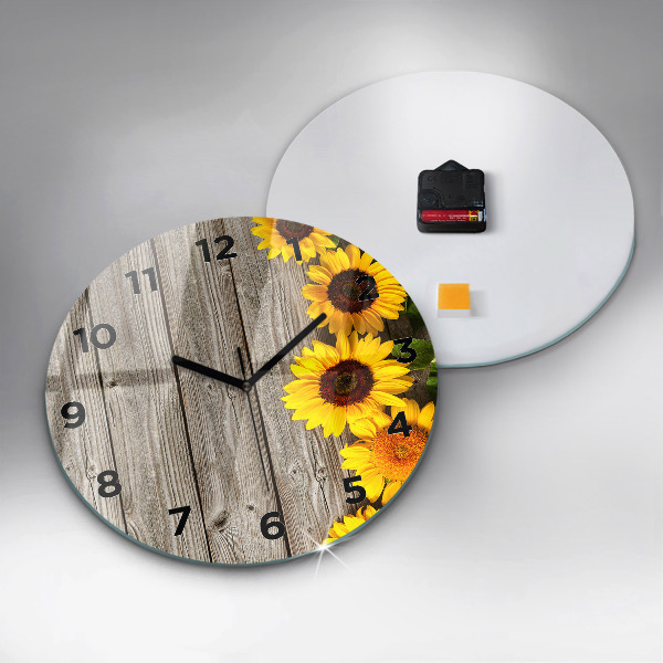 Round glass clock Sunflowers on boards