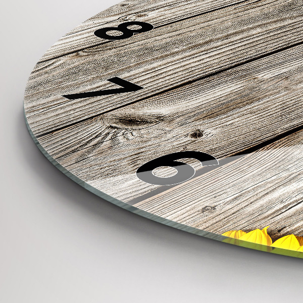 Round glass clock Sunflowers on boards