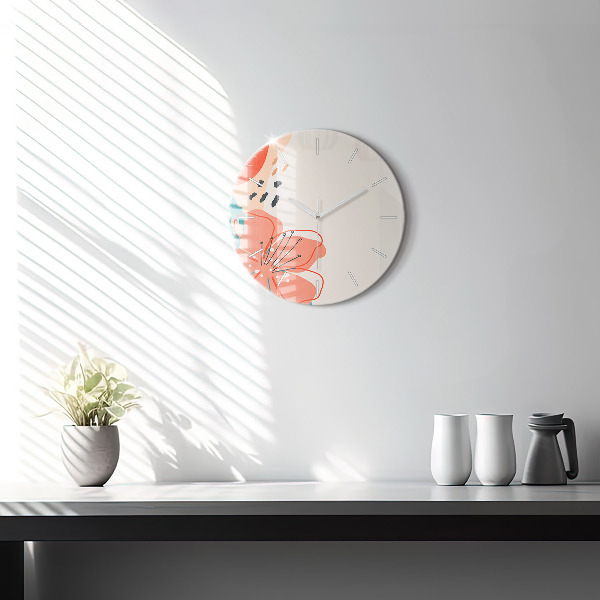 Round glass clock Hawaiian plants