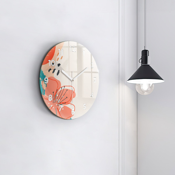Round glass clock Hawaiian plants