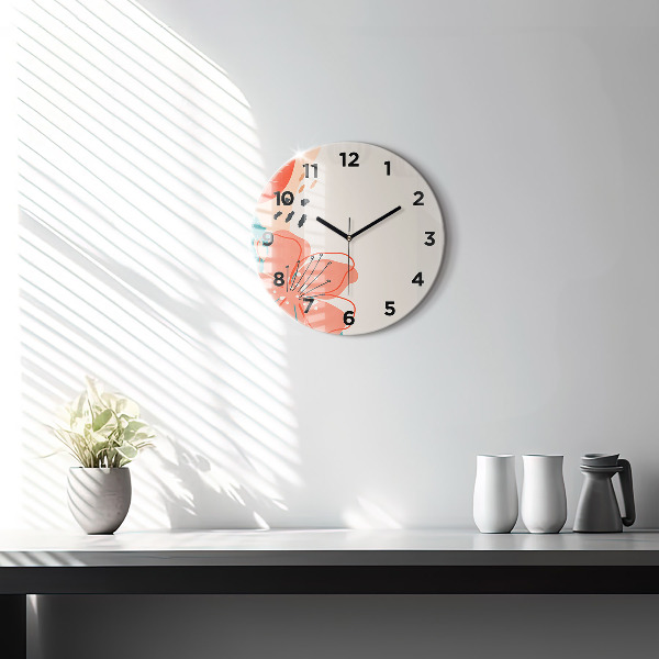 Round glass clock Hawaiian plants