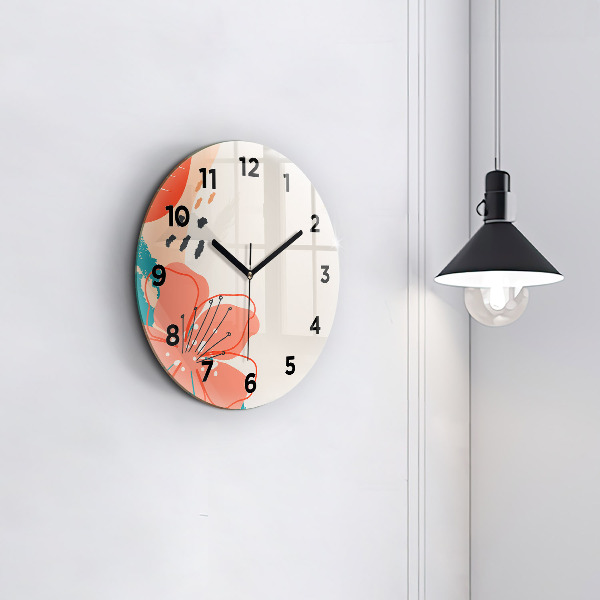 Round glass clock Hawaiian plants