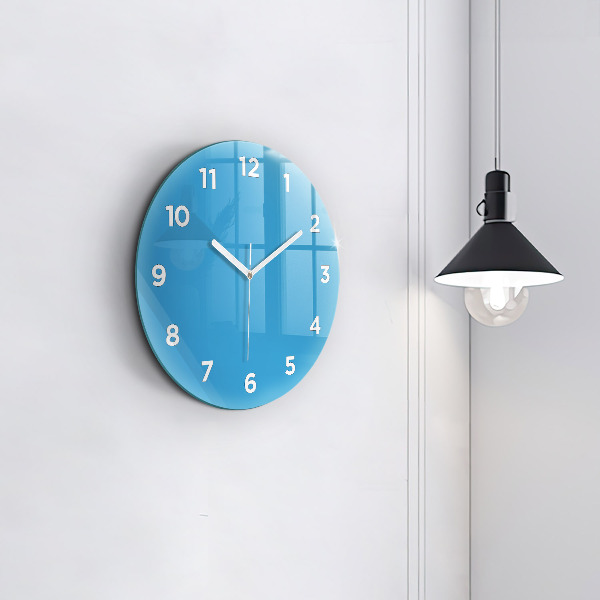 Round glass clock Blue