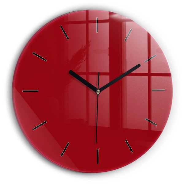 Round glass clock Red