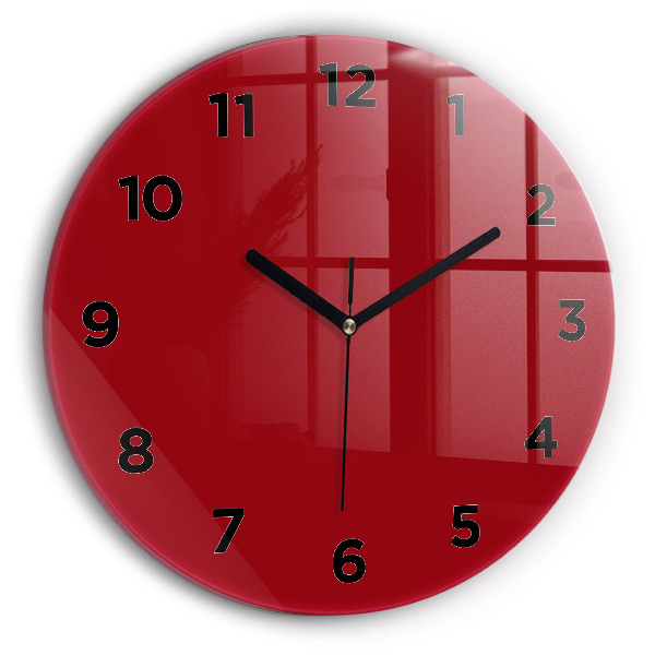 Round glass clock Red