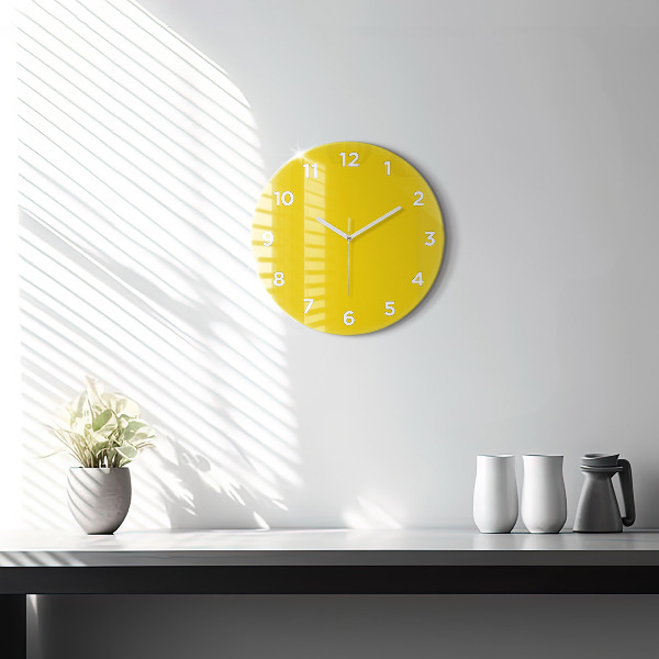 Round glass clock Yellow