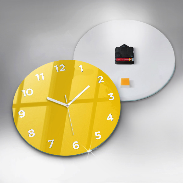 Round glass clock Yellow