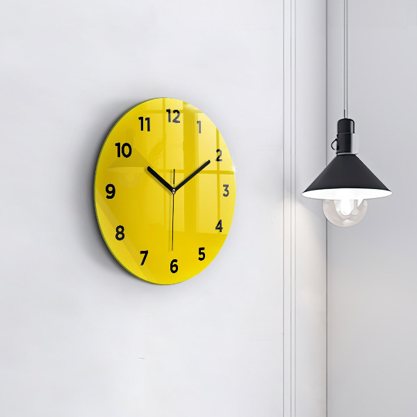 Round glass clock Yellow