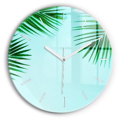 Round glass clock Green palm trees