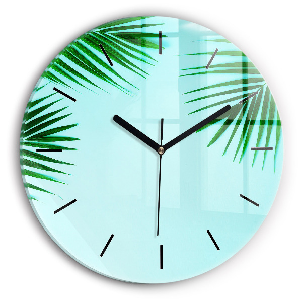 Round glass clock Green palm trees