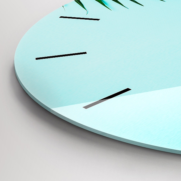 Round glass clock Green palm trees