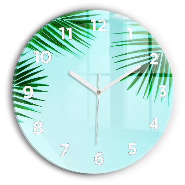 Round glass clock Green palm trees
