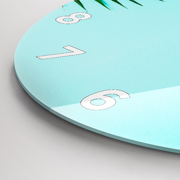Round glass clock Green palm trees
